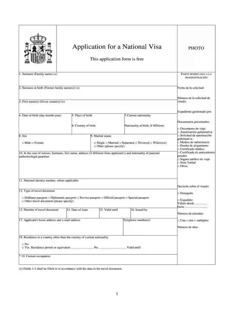 national visa application form spain Preview on Page 1
