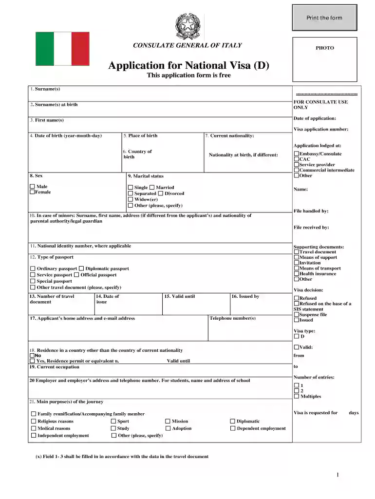 italy visa application form online 2023 Preview on Page 1