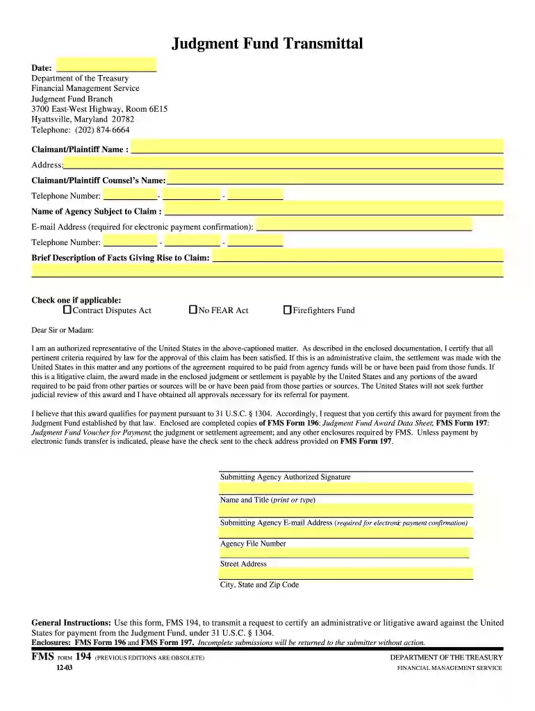 fms form 194 Preview on Page 1