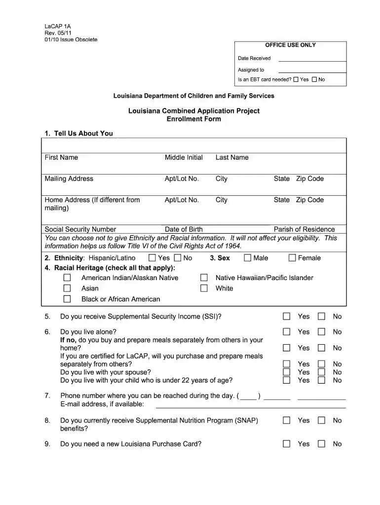 louisiana food stamp application Preview on Page 1