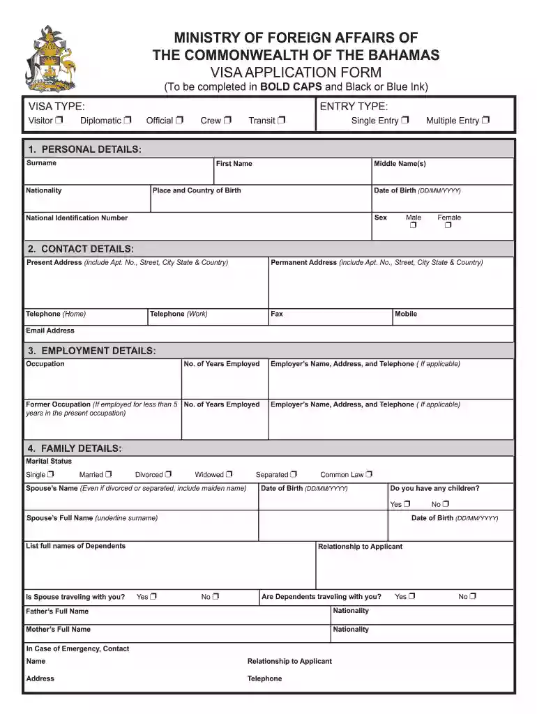 bahamas immigration form Preview on Page 1