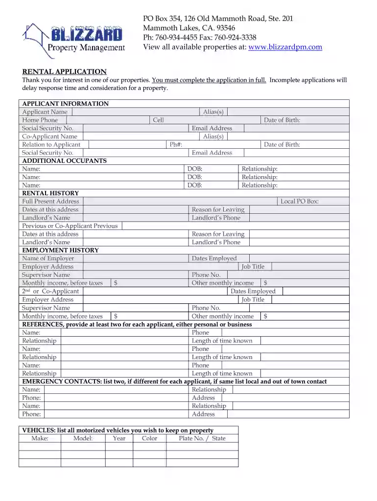 property rental application form Preview on Page 1