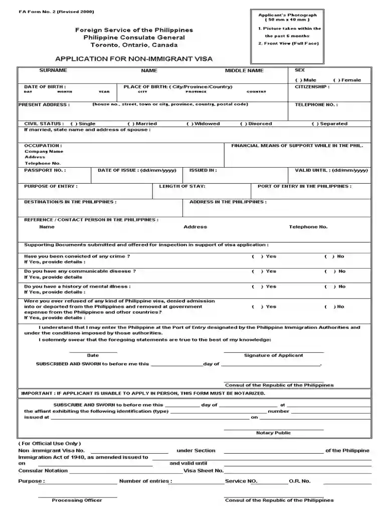 fa application form Preview on Page 1