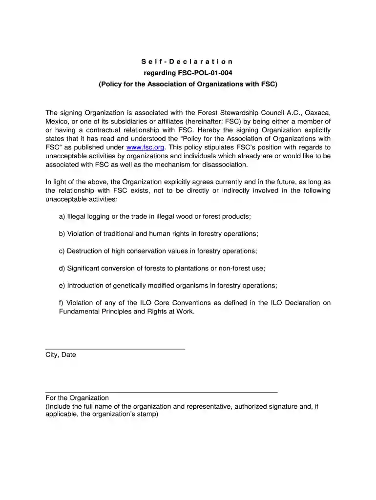 fsc self declaration Preview on Page 1