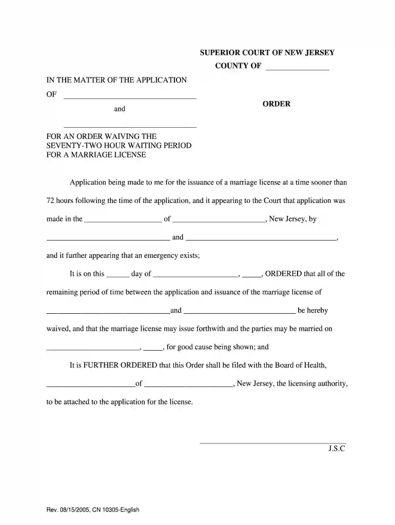72 hour waiver form for marriage new jersey Preview on Page 1