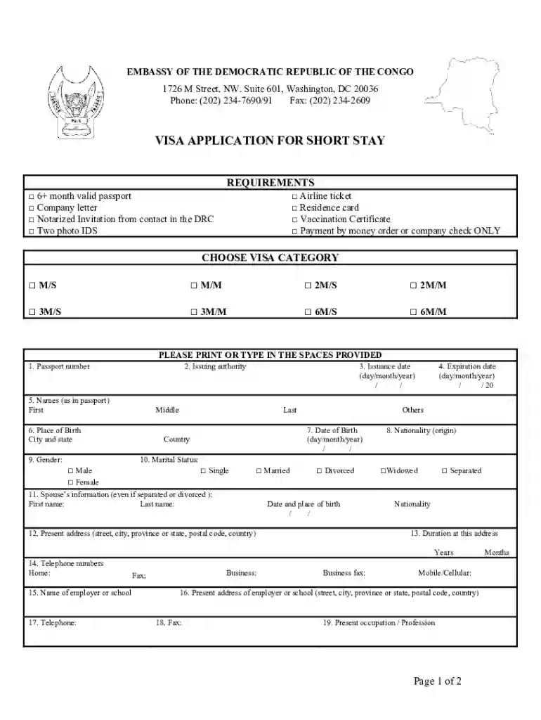 drc visa application form pdf Preview on Page 1