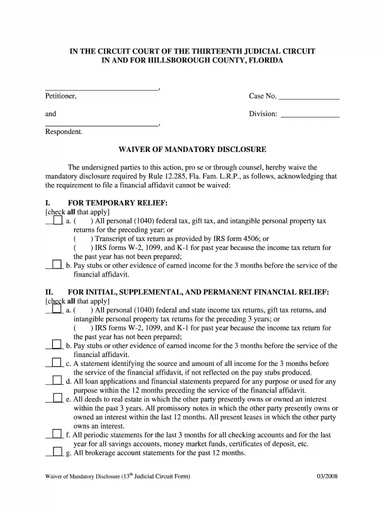 waiver of mandatory disclosure florida Preview on Page 1