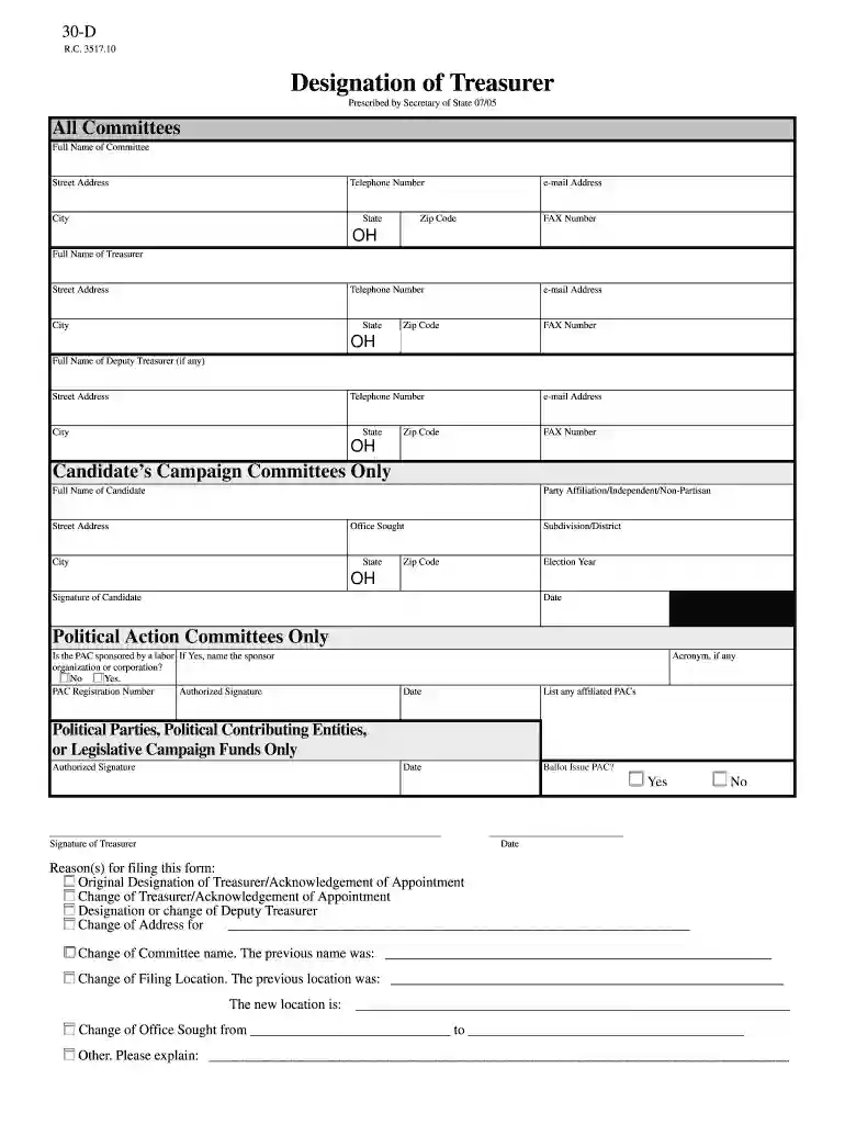 where to mail form 30 d ohio secretary of state 2005 Preview on Page 1