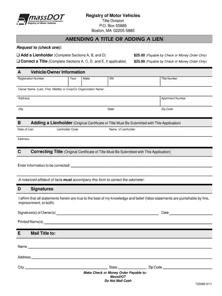add lienholder to title ma Preview on Page 1