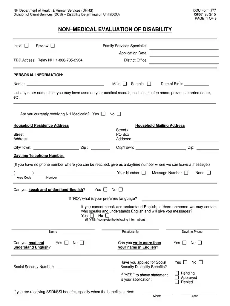NON MEDICAL INFORMATION EVALUATION OF DISABILITY Preview on Page 1