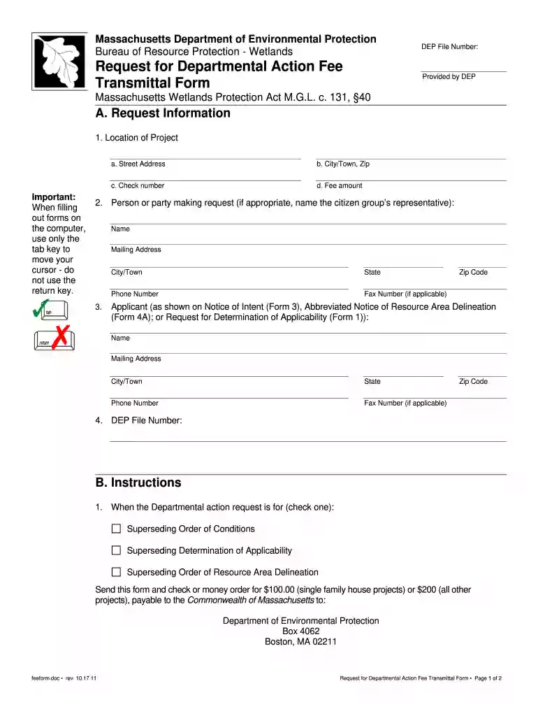 request for departmental action fee transmittal form 2011 Preview on Page 1