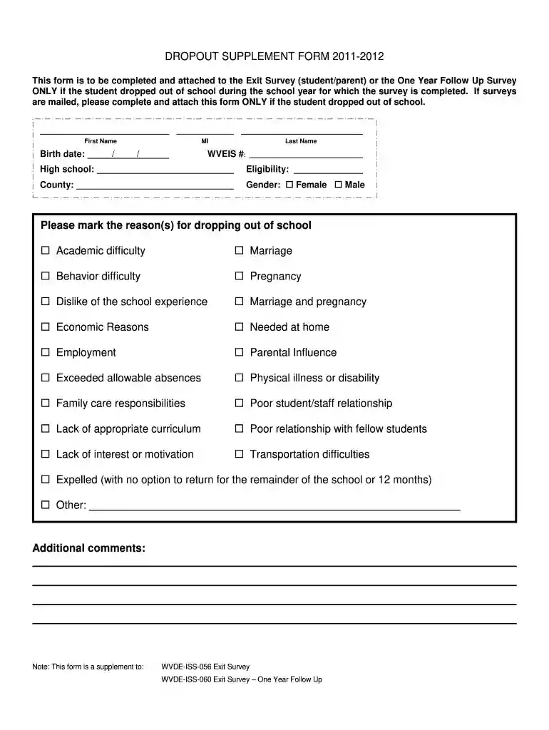 drop out form Preview on Page 1