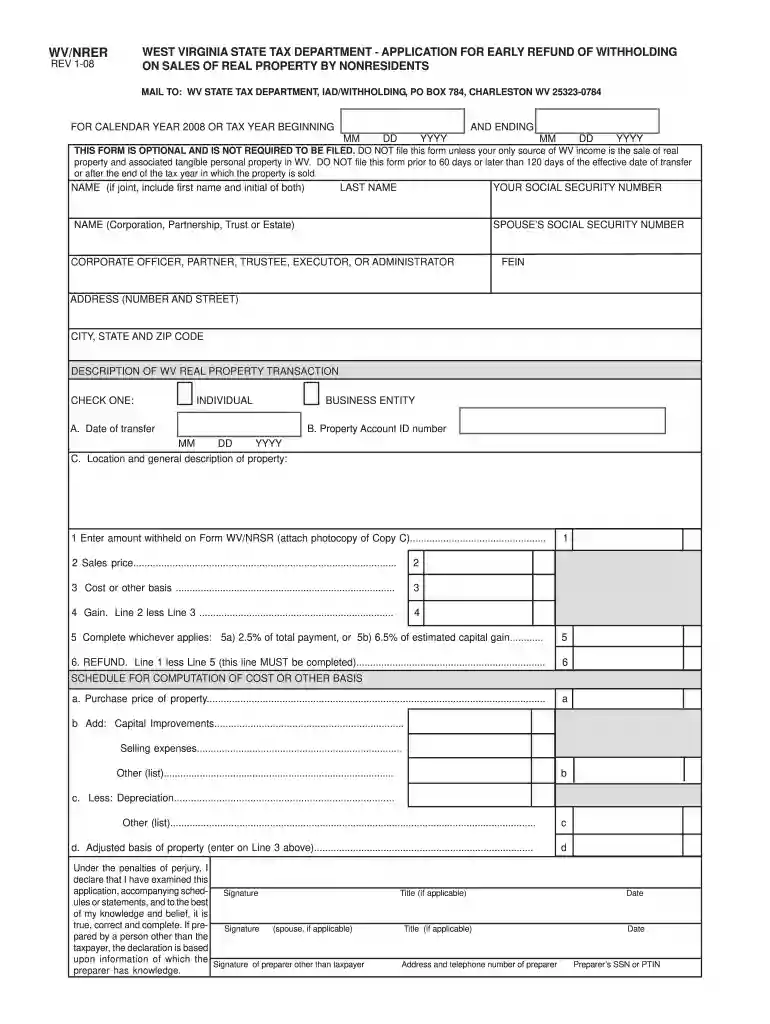 form wvnrer 2008 Preview on Page 1