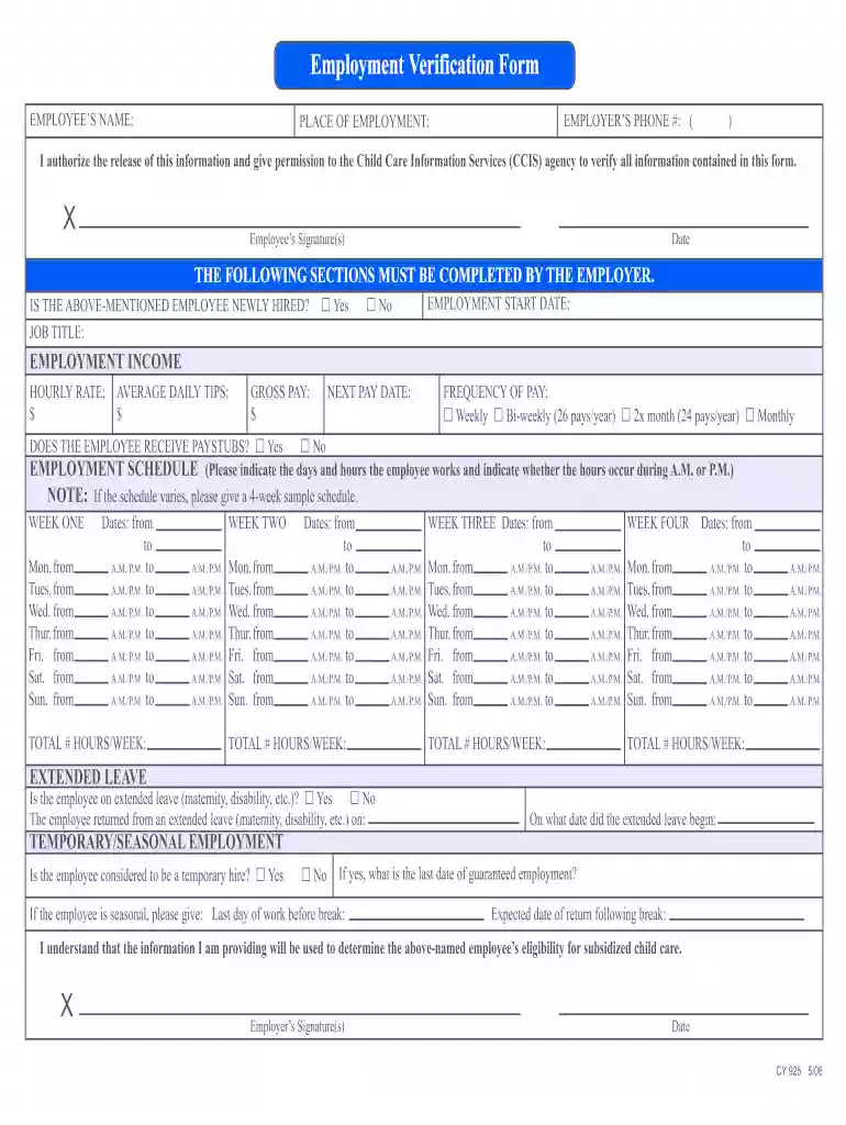 ccis employment verification form Preview on Page 1