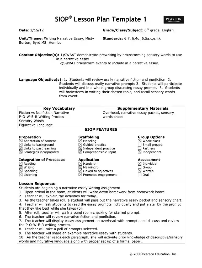 siop lesson plan examples Preview on Page 1