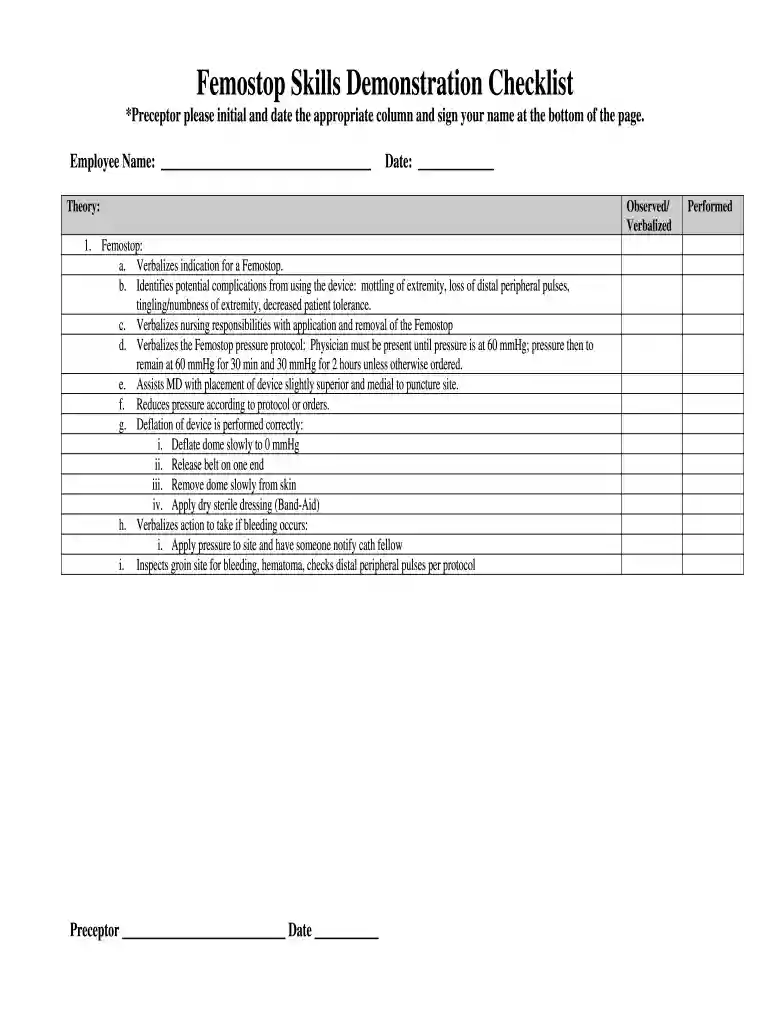 femostop checklist Preview on Page 1