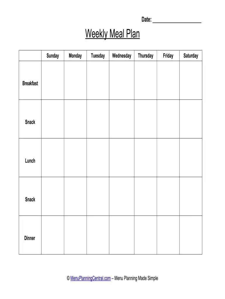meal plan template word free Preview on Page 1