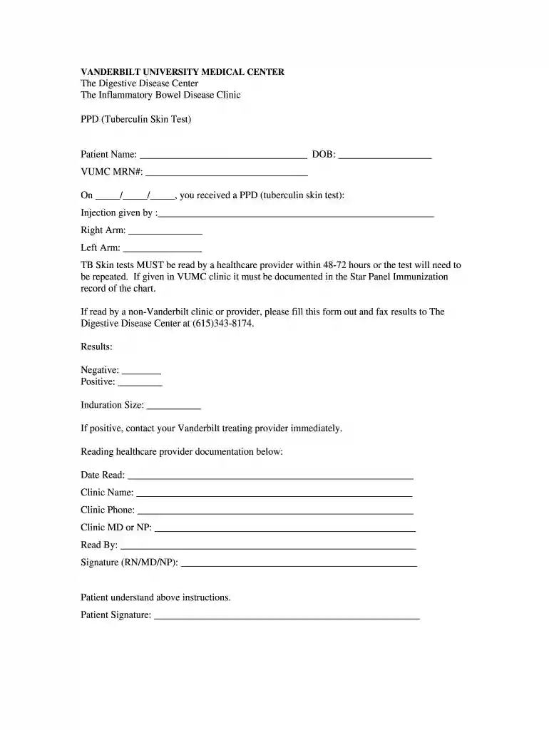 tb skin test form Preview on Page 1
