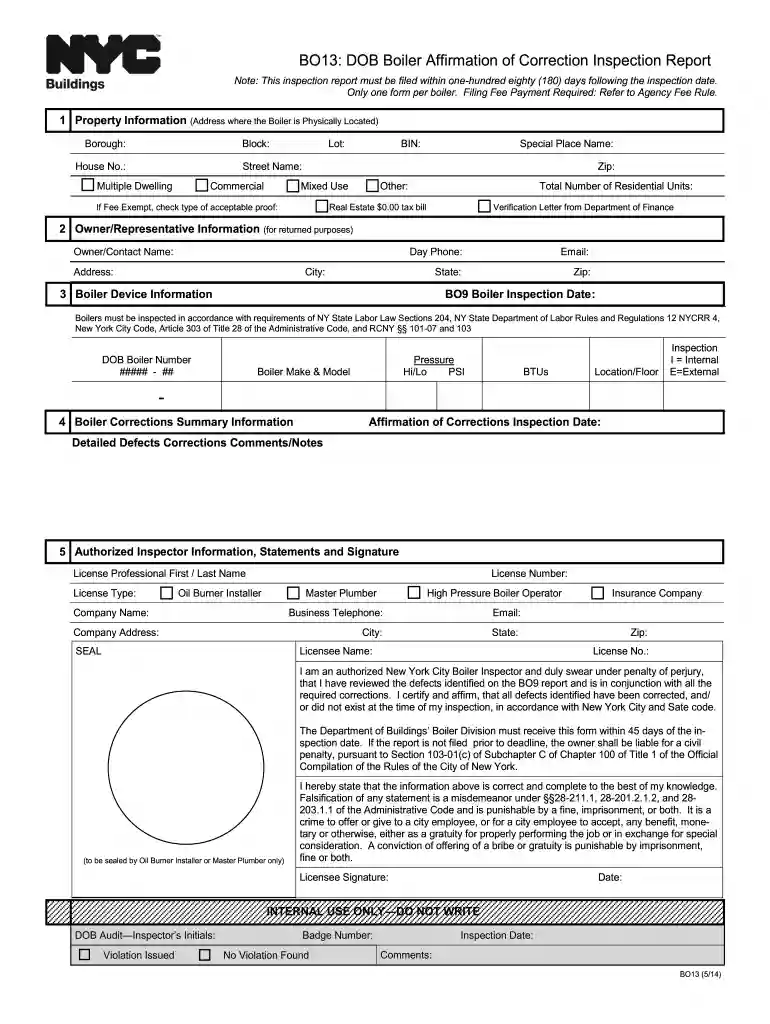 affidavit of correction nyc boiler 2014 form Preview on Page 1