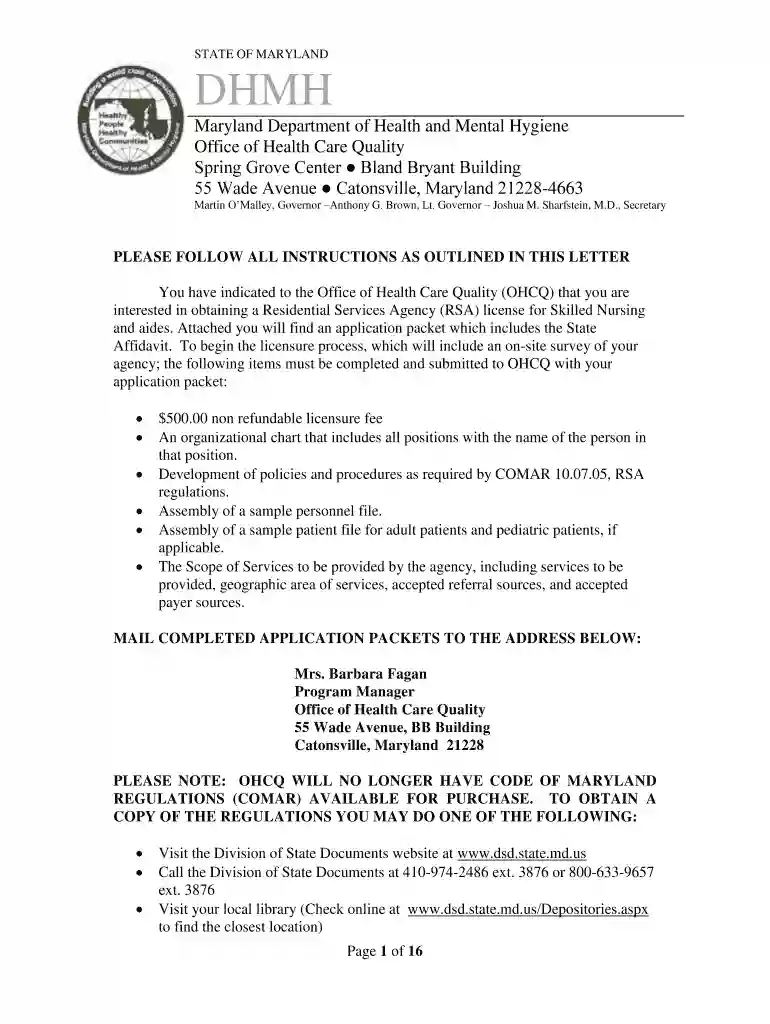 rsa application maryland Preview on Page 1