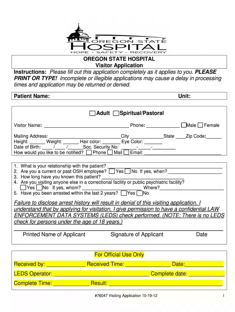 oregon doc visiting application online Preview on Page 1