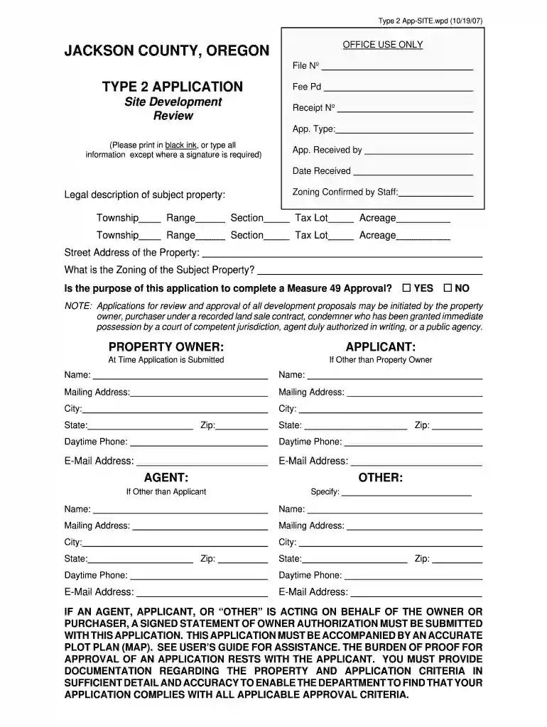 JACKSON COUNTY, OREGON TYPE 2 APPLICATION - co jackson or Preview on Page 1
