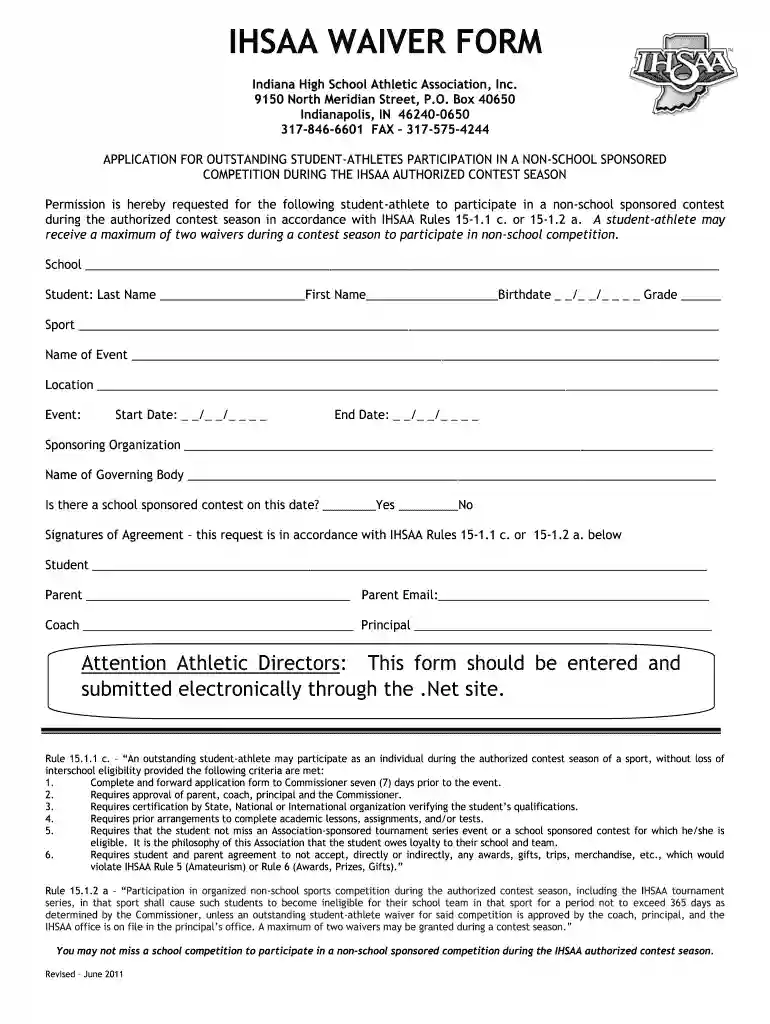 ihsaa waiver form Preview on Page 1