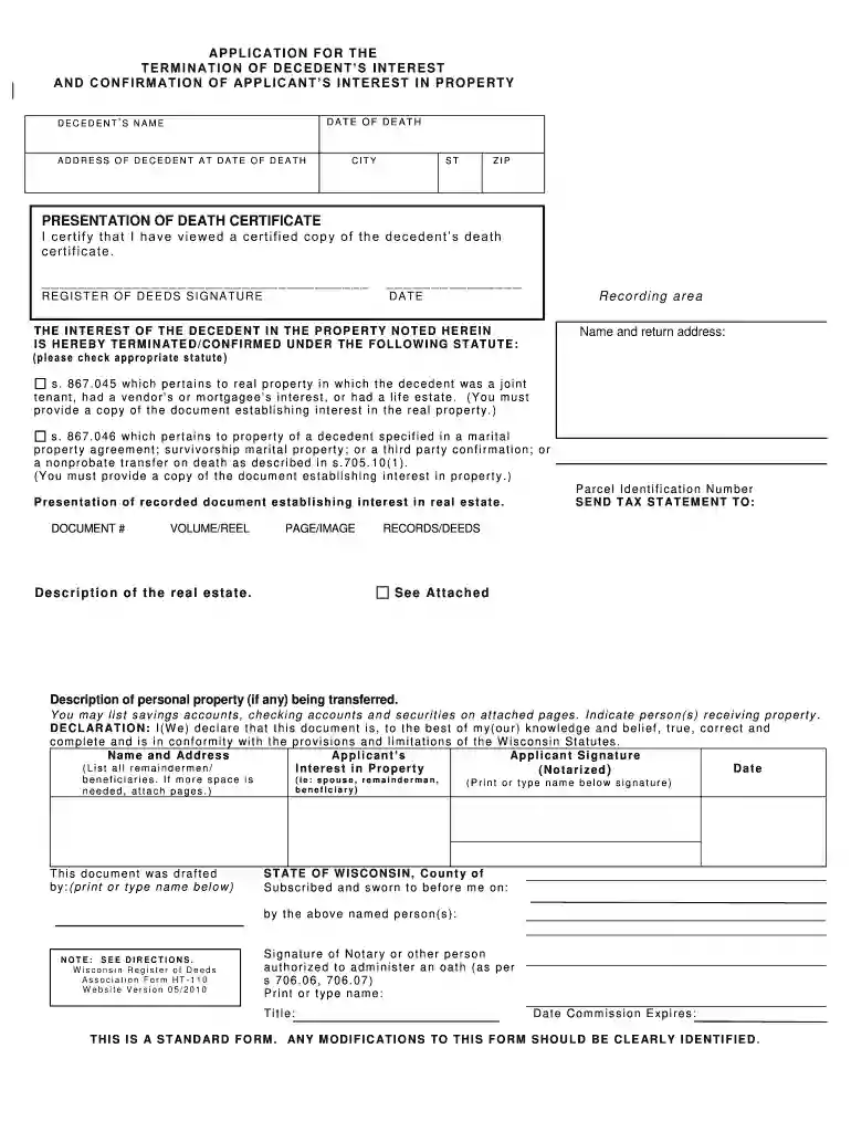 ht 110 form wisconsin Preview on Page 1