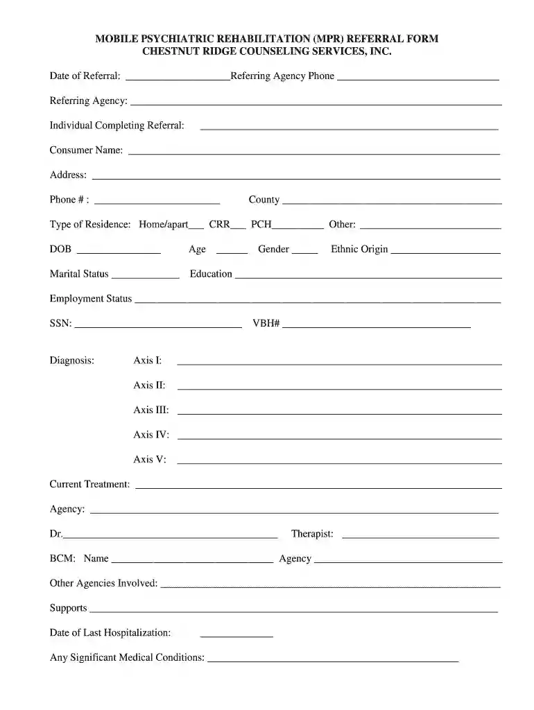 mental health referral form template Preview on Page 1