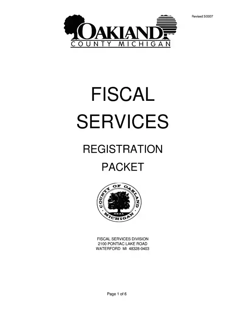 Oakland County Fiscal Services Vendor Registration Packet Preview on Page 1