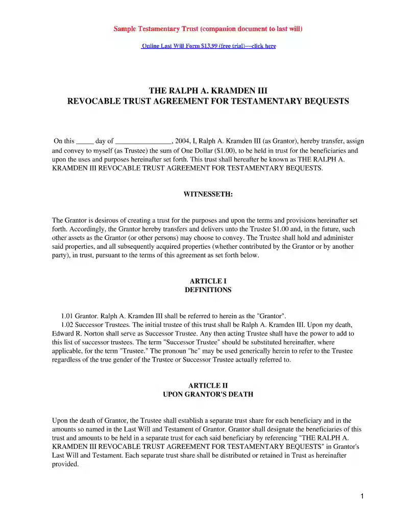 testamentary trust Preview on Page 1