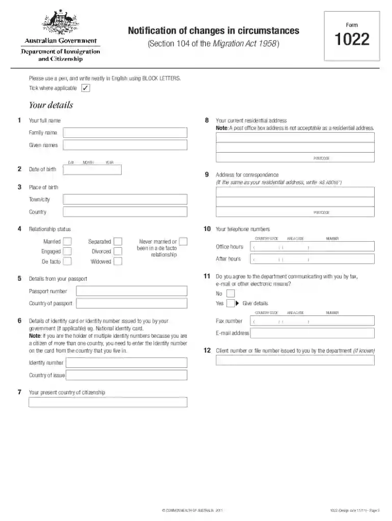 1022 notification of changes in circumstances Preview on Page 1