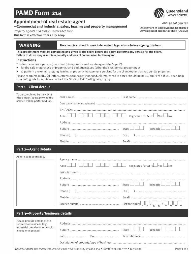 form pamd 21a agent editable Preview on Page 1