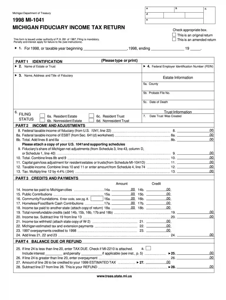 state of michigan tax form mi 1041 1998 Preview on Page 1