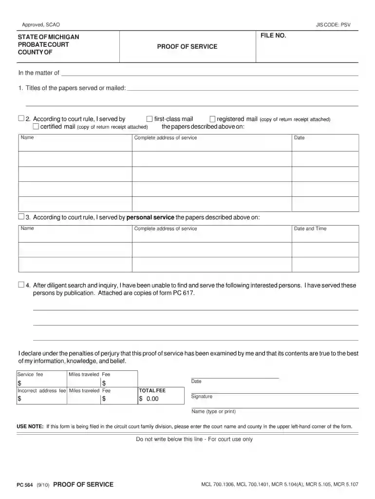 proof of service michigan pdf Preview on Page 1