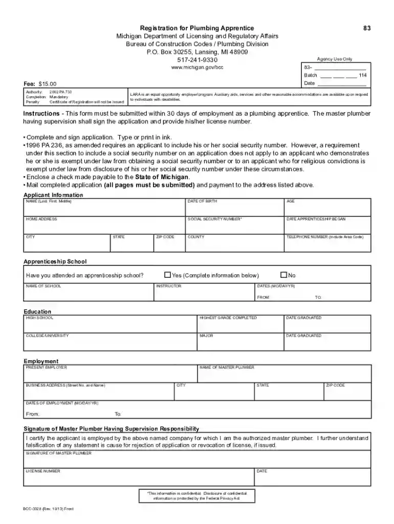 michigan plumbing apprentice application Preview on Page 1