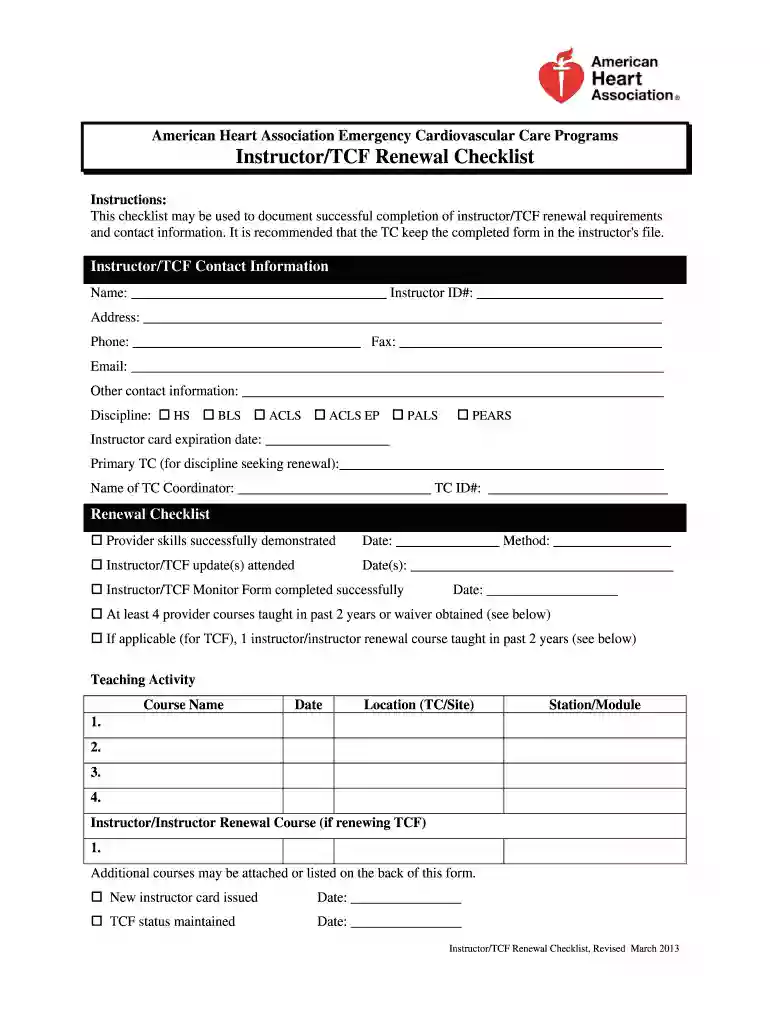 aha instructor renewal form Preview on Page 1