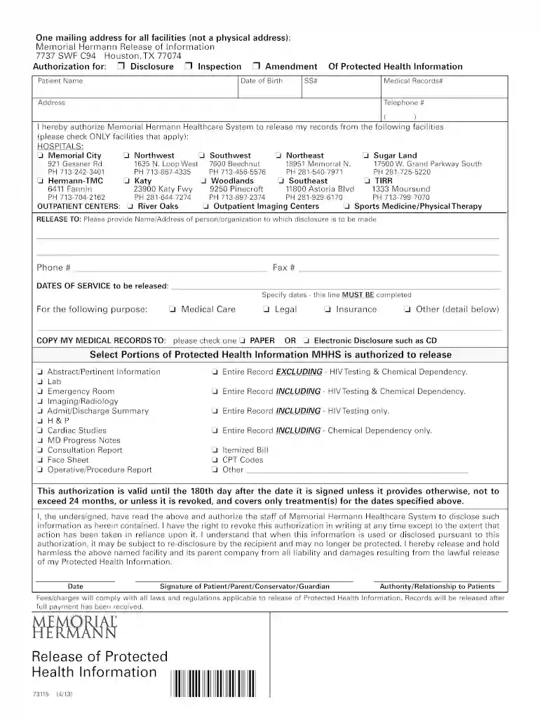 memorial hermann medical records fax number Preview on Page 1