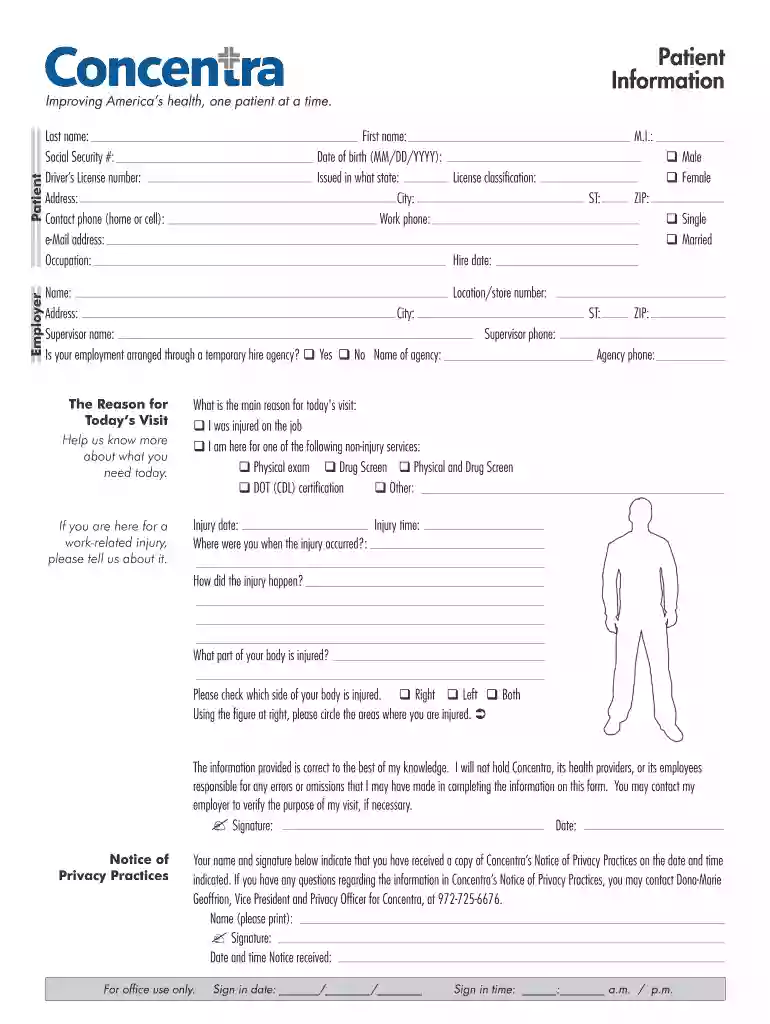 concentra forms Preview on Page 1