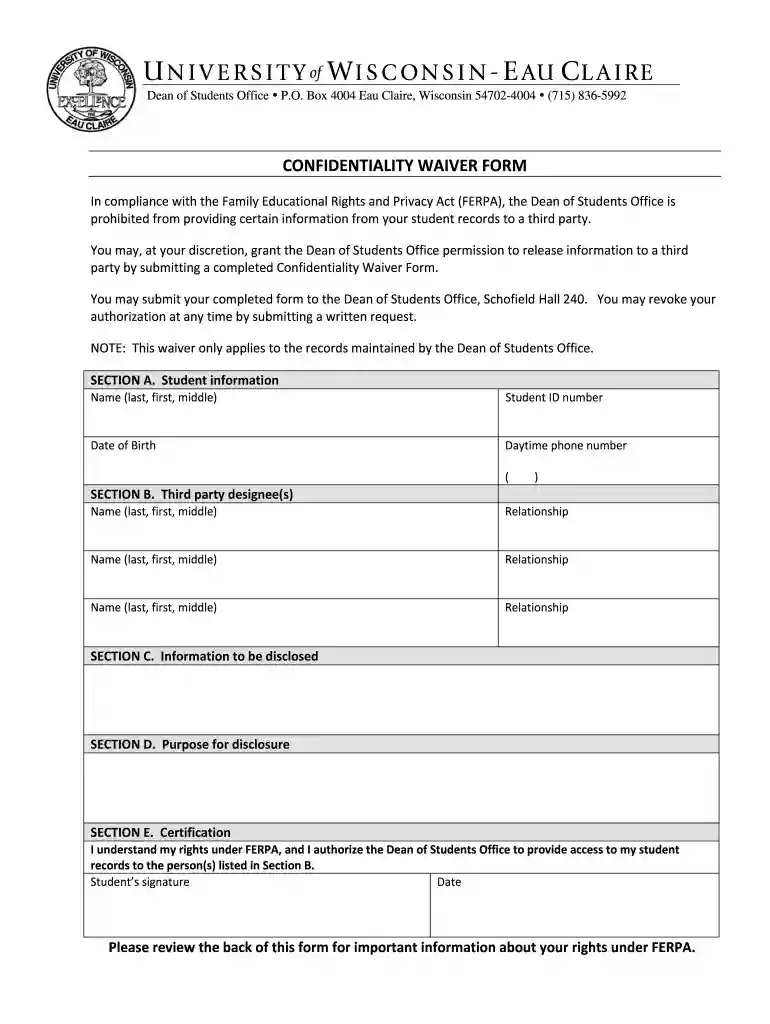 eau waiver form Preview on Page 1