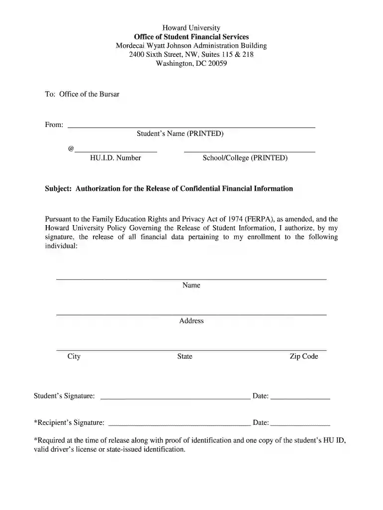 howard university ferpa form Preview on Page 1