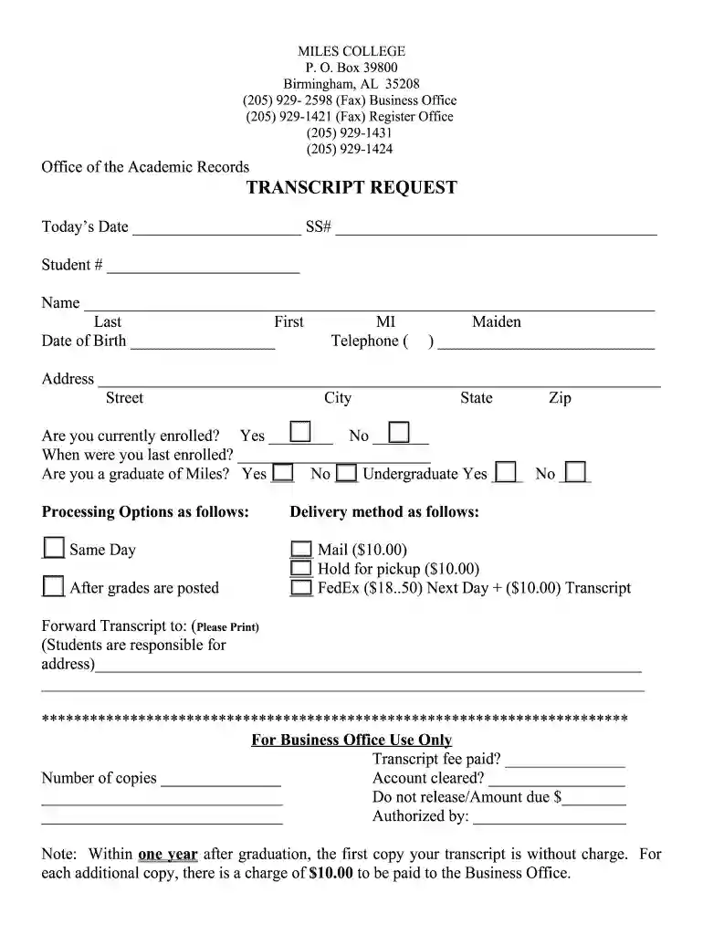 miles college transcript request Preview on Page 1