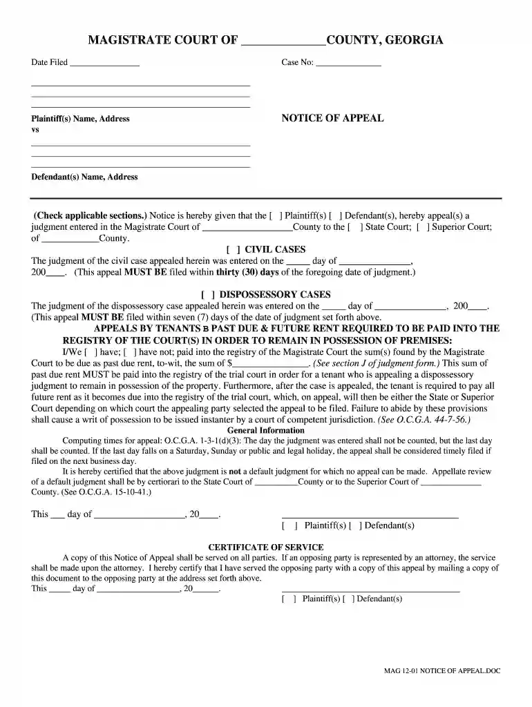 notice of appeal georgia sample Preview on Page 1
