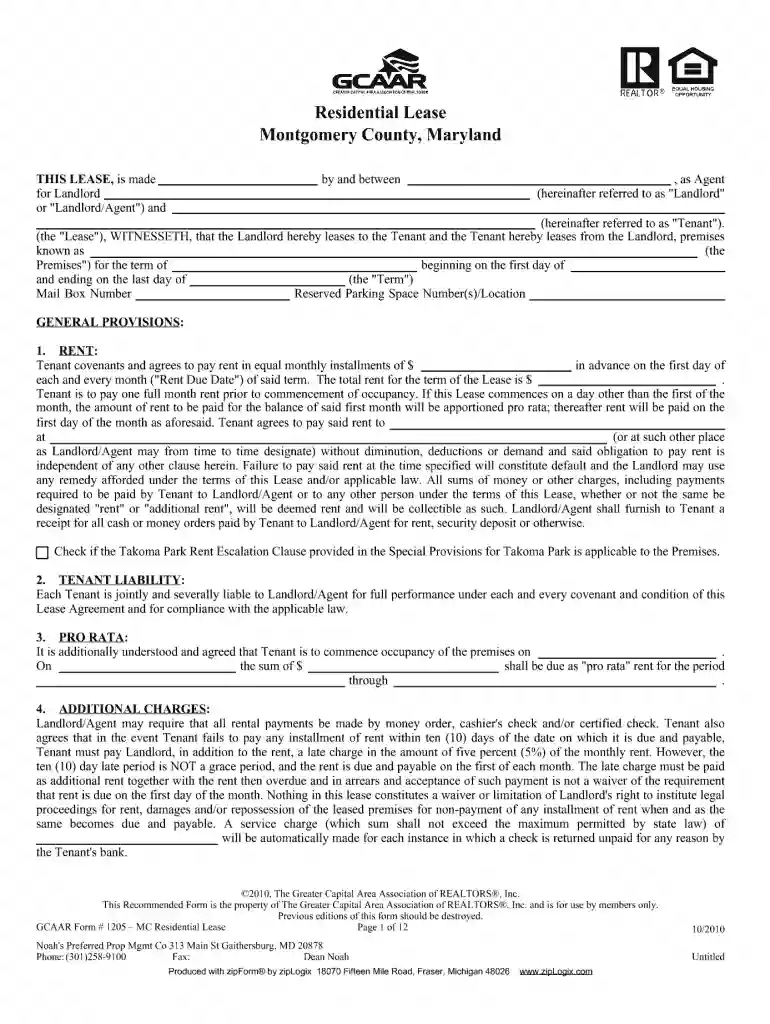 gcaar form 1205 Preview on Page 1