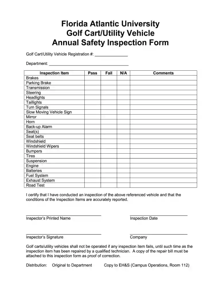golf cart inspection form Preview on Page 1