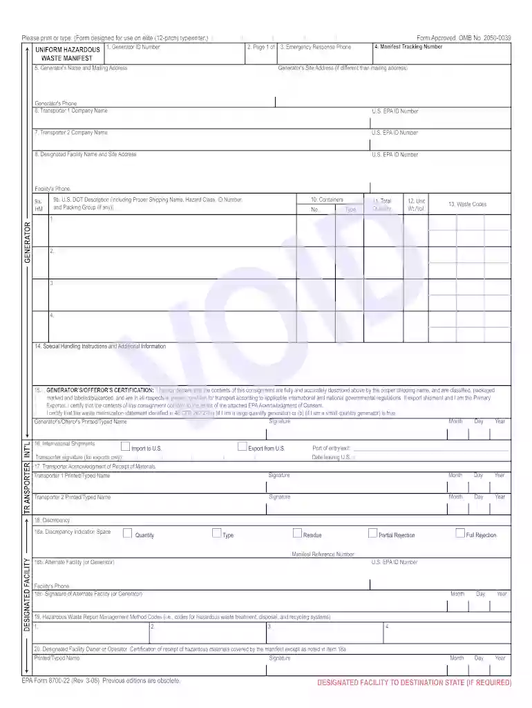 form approved omb no 2050 0039 uniform hazardous waste manifest Preview on Page 1