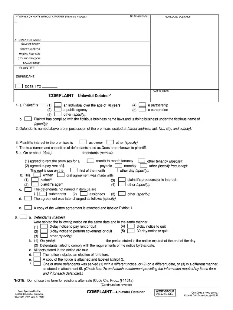 unlawful detainer california forms pdf Preview on Page 1