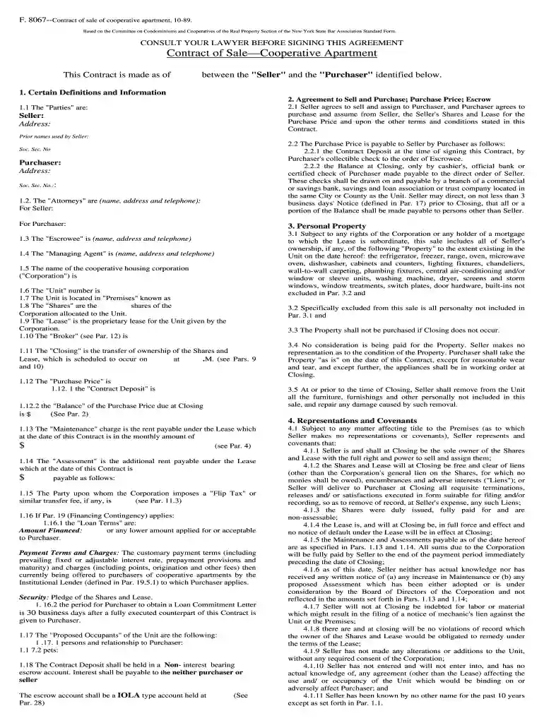 co op contract of sale Preview on Page 1