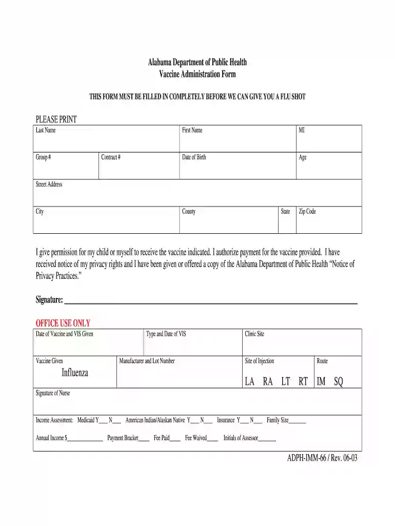 flu vaccine form pdf Preview on Page 1