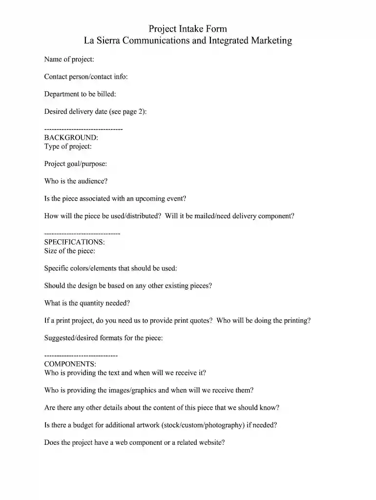 communications intake form Preview on Page 1